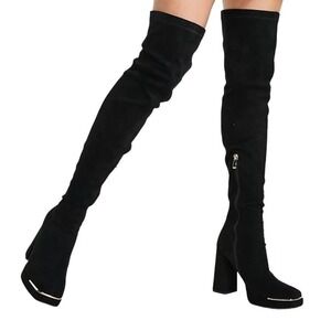 Simmi London Wide Fit Platform Heel Boots in Black, Size 10 Wide​​​​​